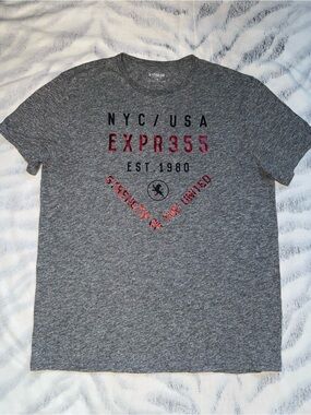 Express Gray Heather Short-Sleeve Graphic Tee with Red Accent